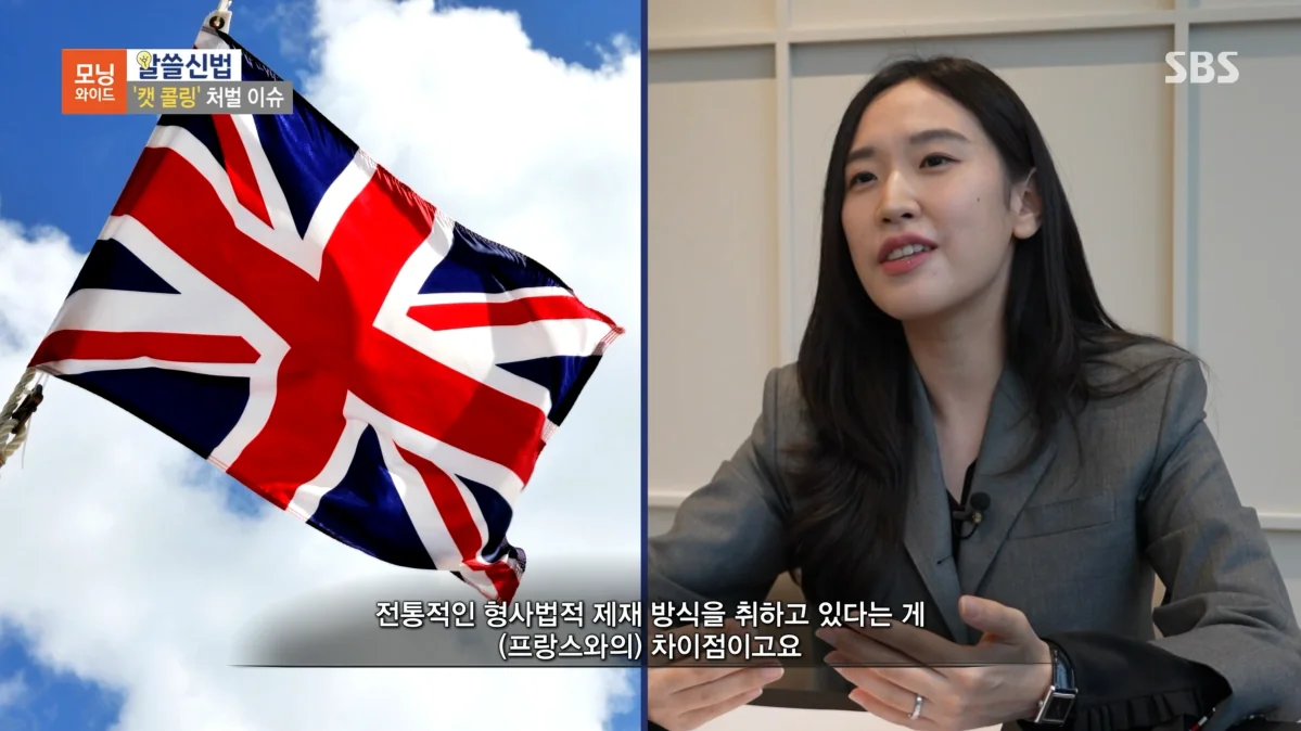 심지연 변호사가 SBS 모닝와이드에서 '캣콜링'(거리 성희롱) 처벌 이슈를 설명하는 인터뷰 장면